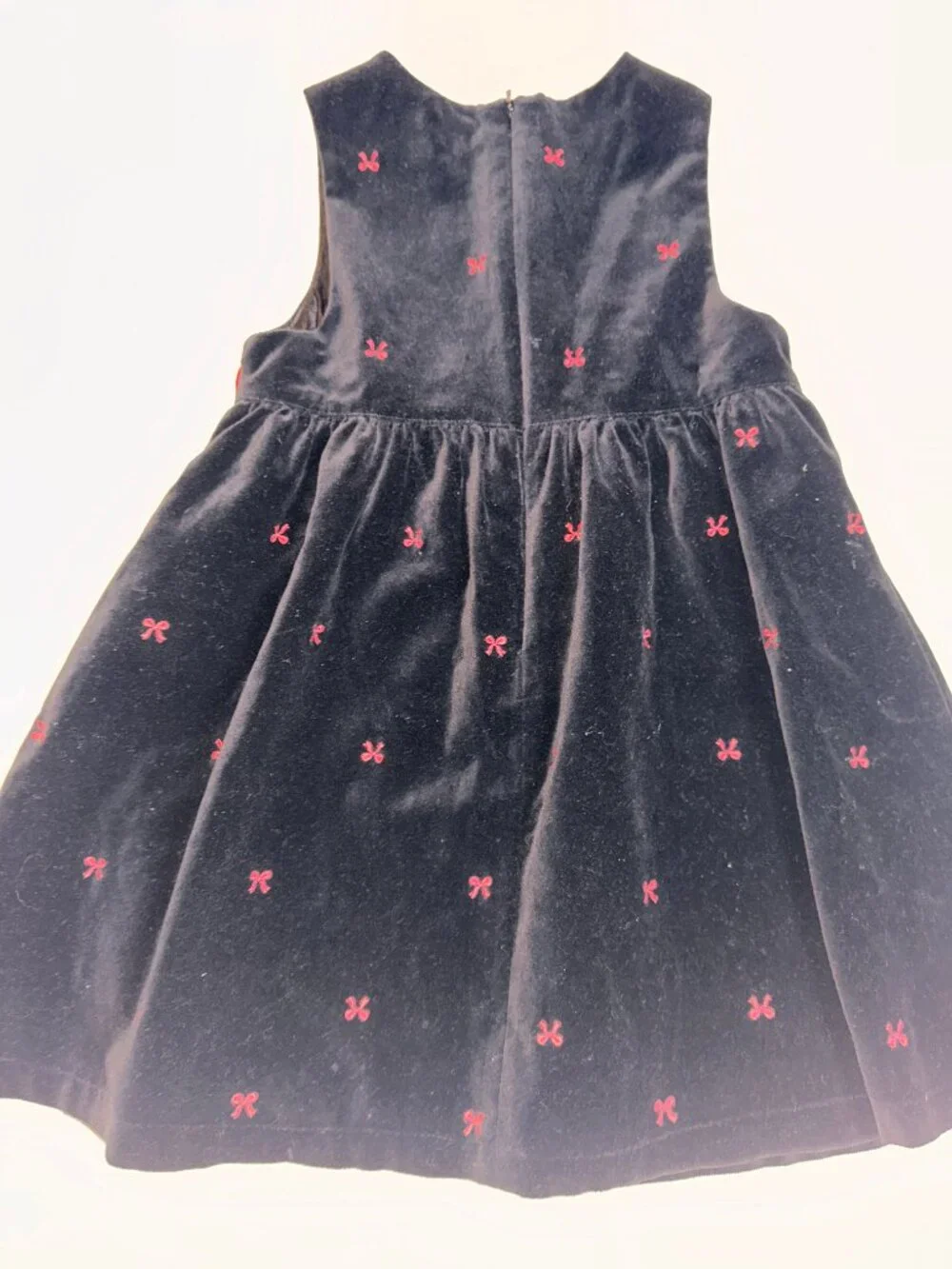 GYMBOREE girls sz 5 Black Red Velvet Holiday Dress Embroidered Bows #656